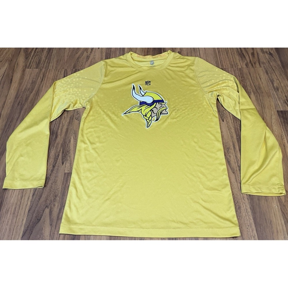 NFL Minnesota Vikings Shirt Boys Large 14/16 Yellow Long Sleeve Football Graphic